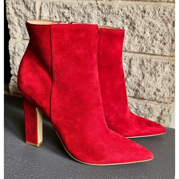 Marc Fisher Red Suede Boots, Pointed Toe, Side Zip MAYAE, High Heel, Sz 7.5M - Picture 4 of 8